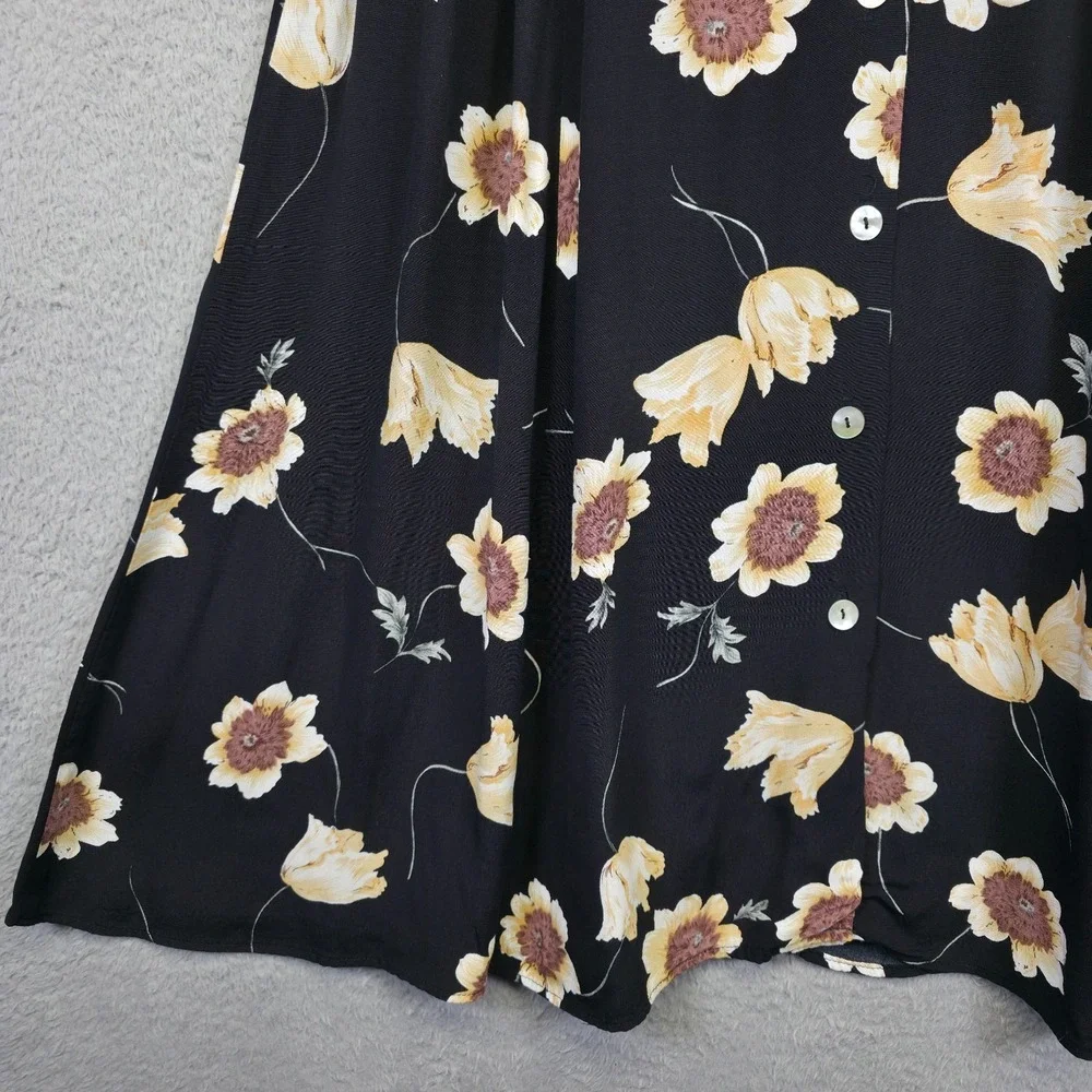 Vintage Vivoli Skirt Womens M Black Button Down Pleated Floral Cottagecore USA‎ - Picture 5 of 14
